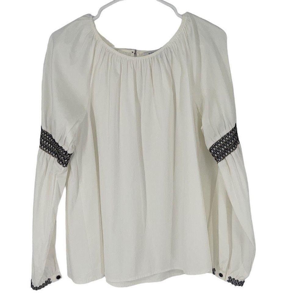 Elizabeth and James Womens Embroidered Blouse Top Long Sleeve White Size Large